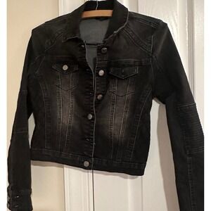 Chiole Denim Architect Black Moto Jacket Womens Size S Button Front‎